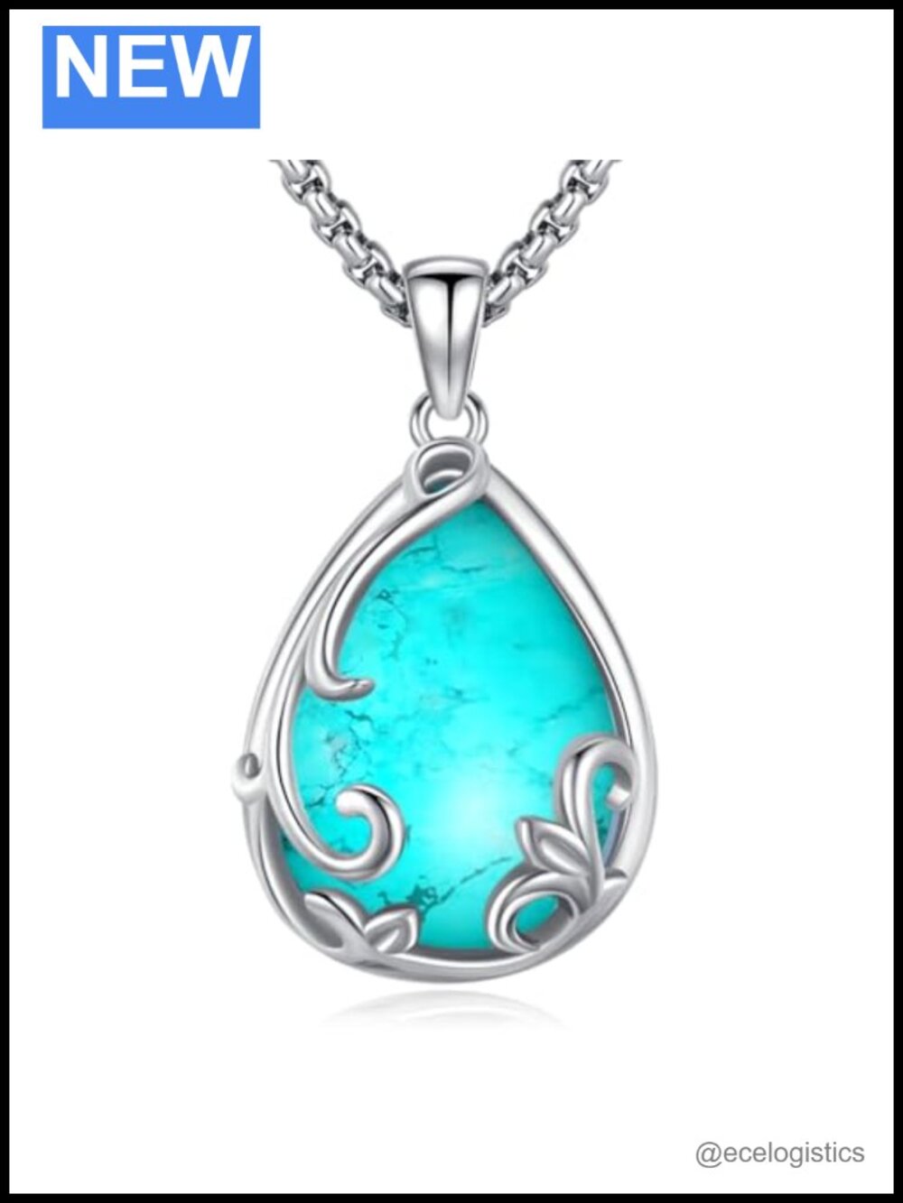 Turquoise Heart Pendant Necklace White Gold Plated Copper 20" Chain